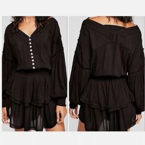 Free People Romy Crinkly Mini Dress Fr Endless Summer Sz.Xs Black